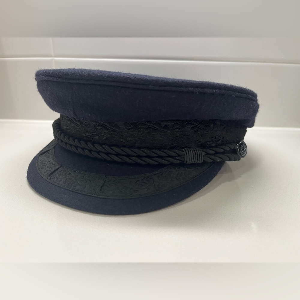 Prinz Heinrich Mutze Baker Boy Cap Wool Blend Dark Navy Blue Winter Cap Vintage